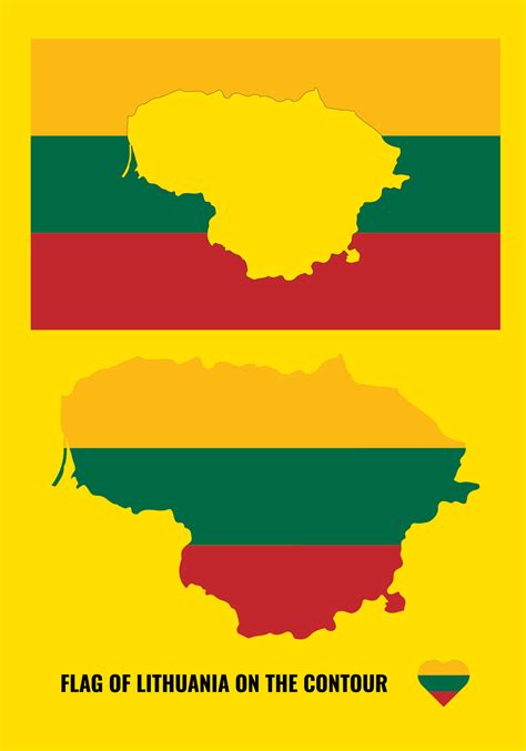 Lithuania flag and outline. Flag map of Lithuania. Vector illustration ...