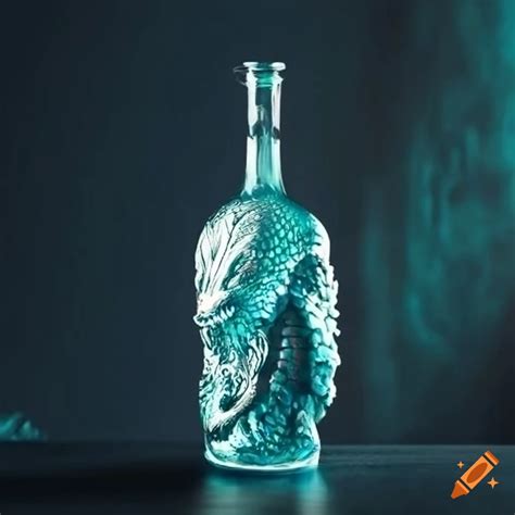 Sophisticated glass rum bottle with a mythical dragon design on Craiyon