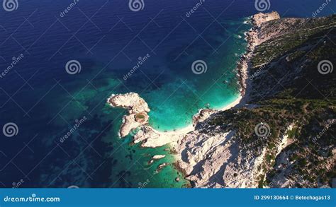 Flying Over Paralia Petani Beach, Kefalonia, during Summer, Greek ...