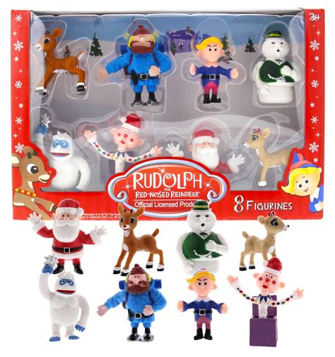 Rudolph the Red Nose Reindeer Miniature Christmas Figurines, 8 Piece Set – Includes 2 Inch ...