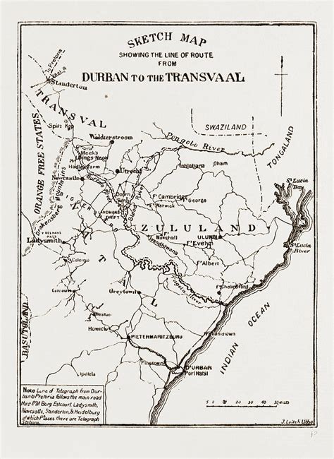 Sketch Map Showing The Road From Durban To The Transvaal Drawing by Litz Collection - Fine Art ...