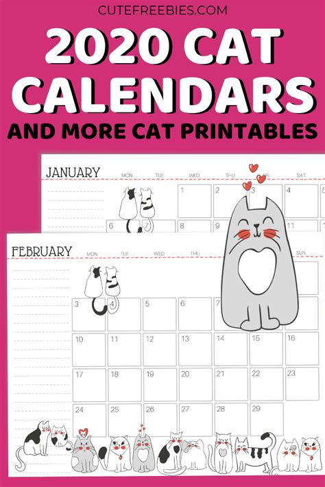 Printable Cat Calendar 2020 And More Cat Printables! - Cute Freebies ...