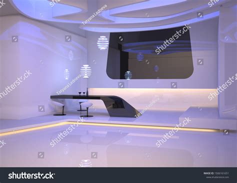 Futuristic Interior Design White Dining Room Stock Illustration ...