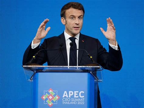 French President Macron Gives Speech at WEF sub-organisation APE-C, in ...