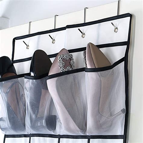 Over the Door Hanging Shoe Organizer, 24 Large Mesh Pockets Shoes ...