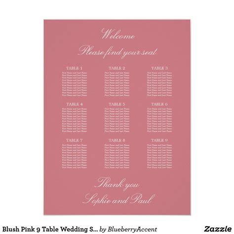 Blush Pink 9 Table Wedding Seating Chart Poster | Zazzle.com in 2022 | Seating chart wedding ...