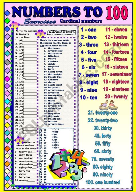 Cardinal Numbers to 100 - ESL worksheet by dackala