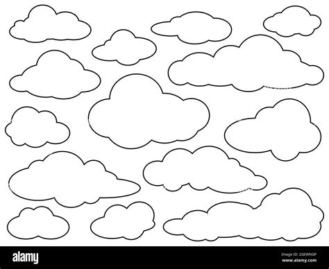 Cloud outline set. Cloud line icon collection isolated on white ...