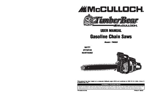 McCulloch Timberbear TM502 Chainsaw Owners Manual