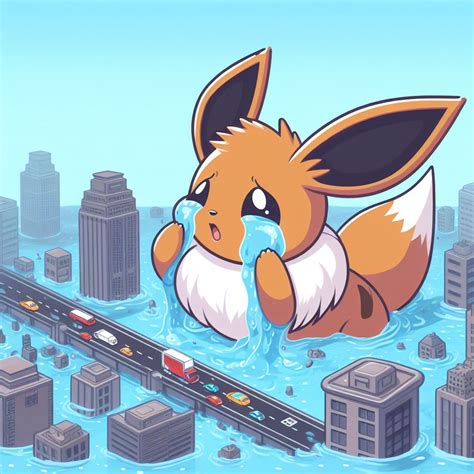 Giant Eevee Crying And Flooding The City - 2 by PuffnStuffyOwO on DeviantArt