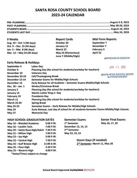 Santa Rosa County Schools Calendar 2024-2025 (Holiday Breaks)