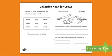 Collective Noun - Crows Worksheet (teacher made) - Twinkl