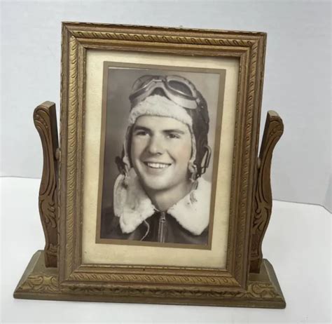 VINTAGE STANDING FRAME swivel swing with photo of ww2 aviator pilot £29.68 - PicClick UK