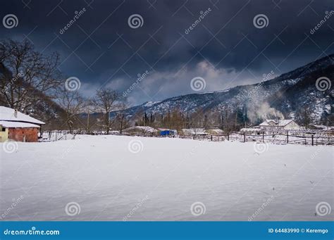 Countryside Village on Winter Snow Stock Photo - Image of branch, life: 64483990