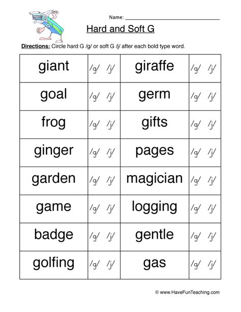 Circle Hard Soft G Words Worksheet - Have Fun Teaching