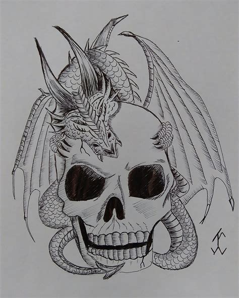 SkullDragon #skull #drawing #draw #pen #art #evil #head #gothic Skull Drawing, Dragon Drawing ...