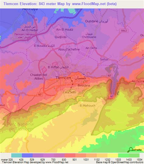 Elevation of Tlemcen,Algeria Elevation Map, Topography, Contour