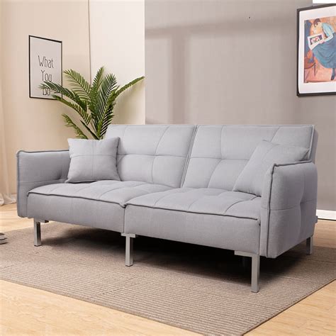 Yaheetech Adjustable Futon Sofa Bed with Fabric Cover Sturdy Hardwood/Metal Construction ...