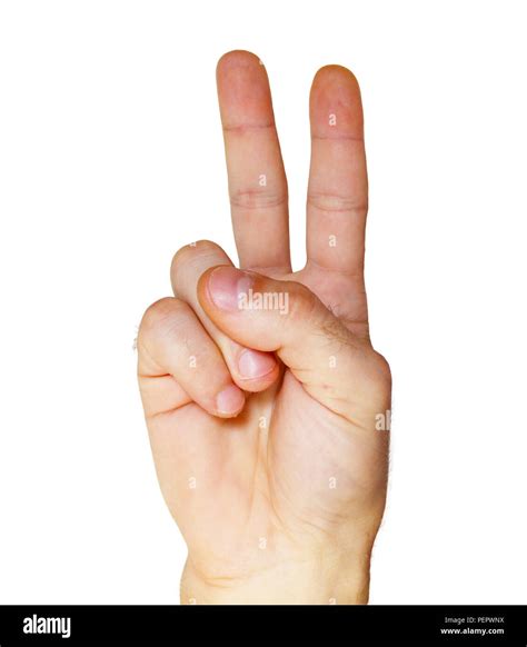 Two fingers. Peace or victory sign. Man's hand showing two fingers Stock Photo - Alamy