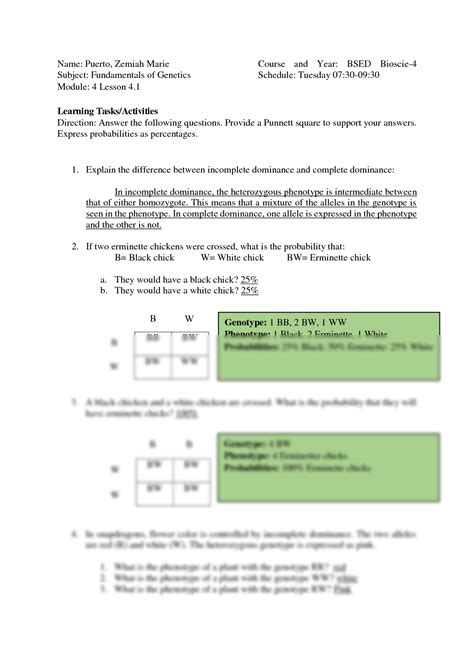 SOLUTION: Punnett square complete incomplete dominance - Studypool