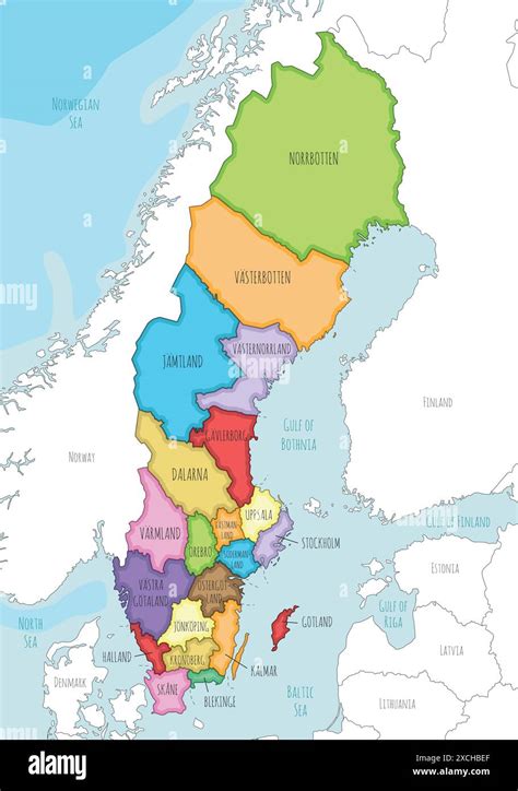 Vector illustrated regional map of Sweden with counties and administrative divisions, and ...