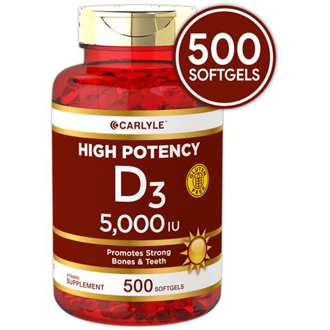 Vitamin D3 5000 IU 500 Softgels | Huge Size | Non-GMO, Gluten Free ...