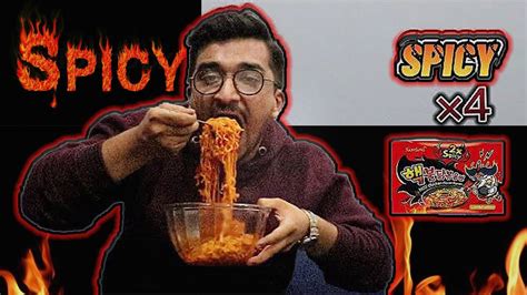 SPICY FIRE NOODLES CHALLENGE 4X || Ramen 4X Challenge - YouTube