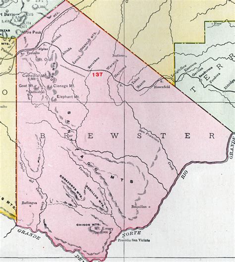 Brewster County, Texas, Map, 1911, Alpine, Marathon, Lenox, Altuda ...