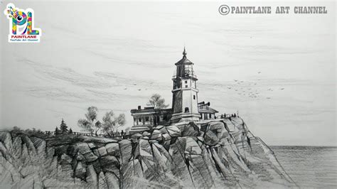 How to Draw and Shade Light House In Seascape With PENCIL | Very Easy ...