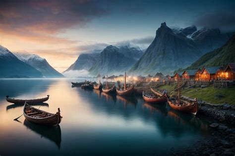 Premium AI Image | Nordic Saga Viking Ships at Twilight