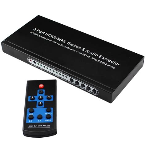 HDMI Audio Extractor Splitter 5 Port 4K ARC HDMI Switch Box Selector ...