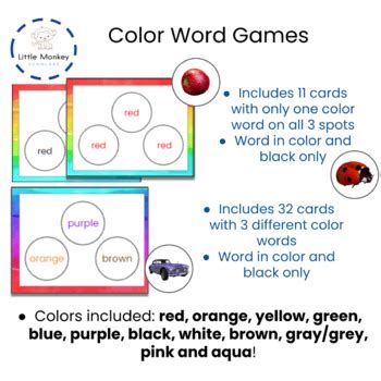 Color Word Games by Little Monkey Scholars | Teachers Pay Teachers