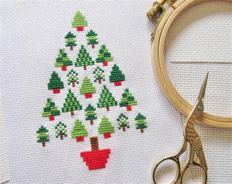 Christmas tree cross stitch pattern modern Christmas cross