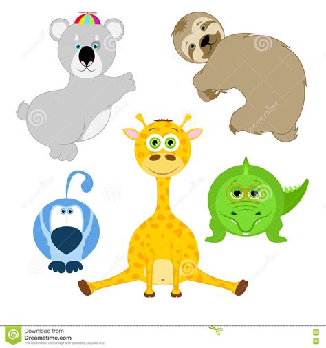 Animals in Cartoon Style Isolated on White Background Stock Illustration - Illustration of ball ...