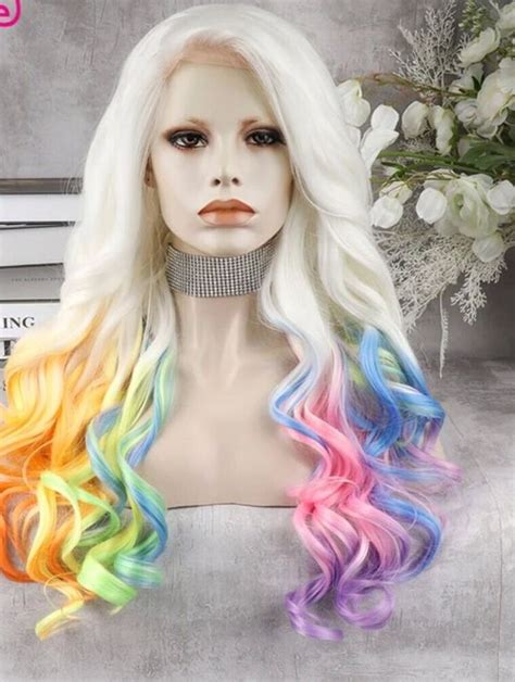 Rainbow Beautiful Lace Front Wig Lace Front Wig Heat Resistant Long ...