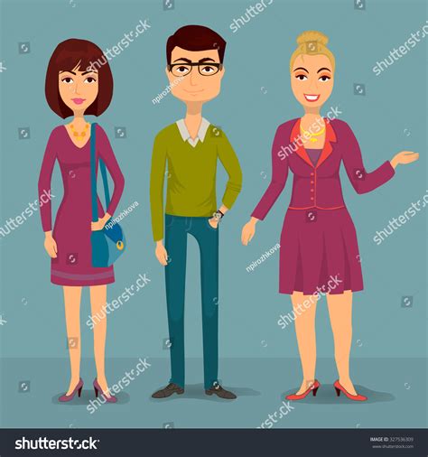 Cute Cartoon Illustration Three People Various Stock Vector (Royalty ...