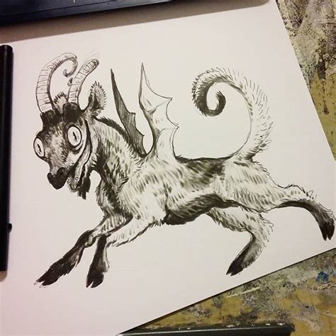 Goat dragon! #inktober2018 #inktober #dragon #goat #goatdragon #creature #art #illustration # ...