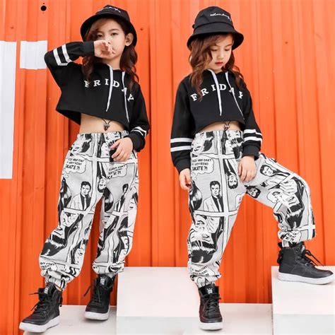 Korean Jazz Dance Costume Kids Cool Hip Hop Hoodies Clothing for Girls ...