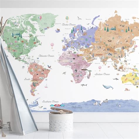 World Map Wall Decal - Etsy