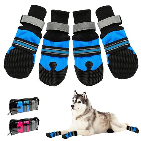 Pet Boots for Large Dog, Waterproof Paw Protector Dog Shoes with Reflective Velcro Rugged Anti ...