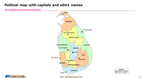 Sri Lanka Map with 9 Provinces and 25 districts - Editable PowerPoint Maps