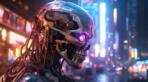 Premium AI Image | Cyberpunk skull digital art illustration