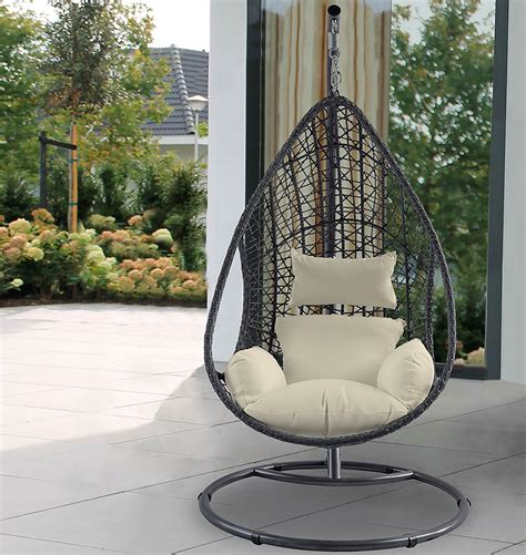 Whiteline Modern Living Bravo Outdoor Egg Chair in White/Gray EG1684 ...