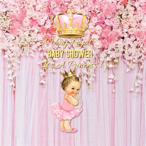 Pink Baby Shower backdrop Royal Princess Party Decoration for Girl Gold Crown for Baby ...