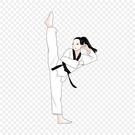 Taekwondo Kick Flat Wind Vector Hand Drawn Cartoon Character Girl, Taekwondo, Black Belt ...