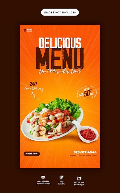 Food menu and restaurant Instagram and Facebook story template - free PSD download - HD Stock Images