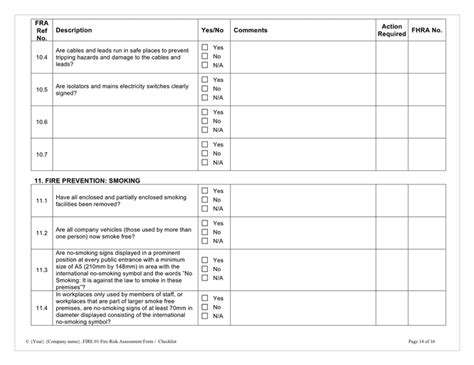 Fire risk assessment checklist in Word and Pdf formats - page 14 of 16