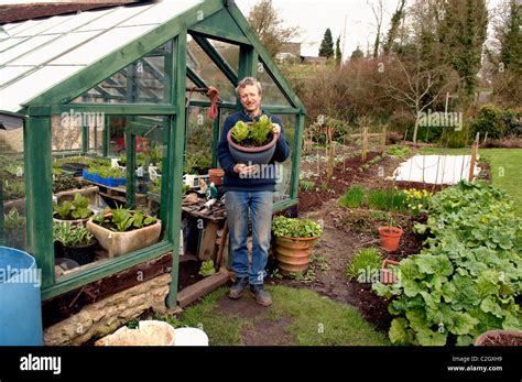 Charles Dowding, organic garden salad leaf grower at his home near Shepton Montague, Somerset ...