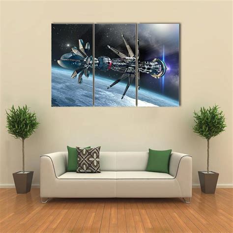 Spaceship With Warp Drive Canvas Wall Art - Tiaracle