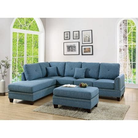 2-pcs Sectional Sofa Blue Modern Sectional Reversible Chaise Sofa ...